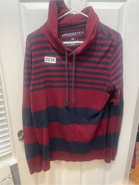 Aeropostale Burgundy and Navy Striped Cowl Pullover